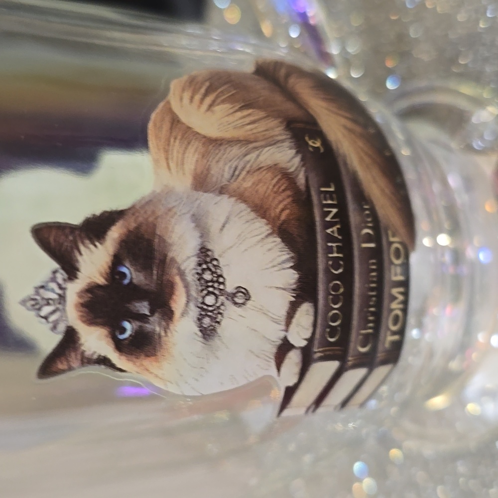 Amanda Greenwood Princess Cat Fashion Bookstack Glass Mug, NWT - Picture 2 of 8